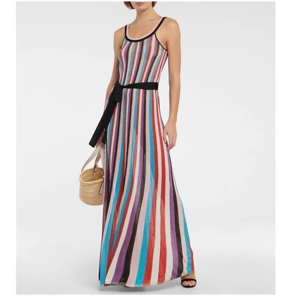 NWT REBECCA VALLANCE Striped Metallic MELANGE KNIT MAXI Dress Medium - Picture 1 of 15